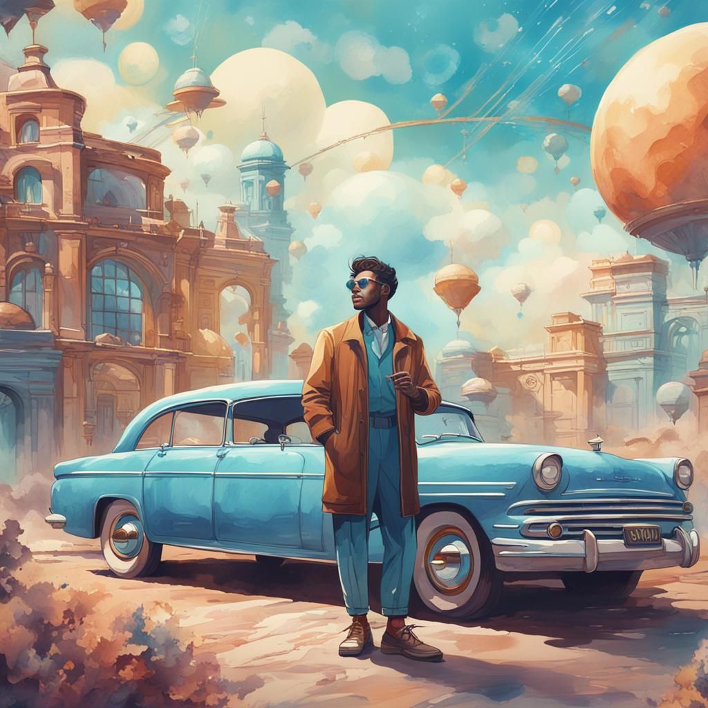 Retro Watercolor Illustration of Stylish Music Lover