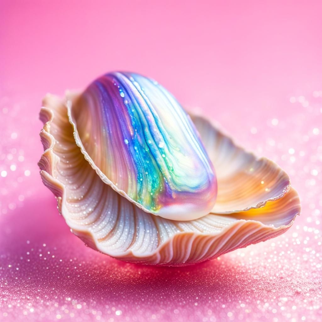 Iridescent Pink Clam with Sparkling Pearl