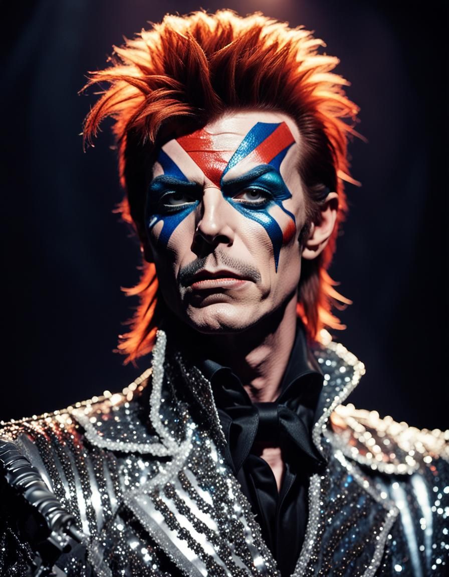 Surreal Glam Rock Star in Iconic David Bowie Style