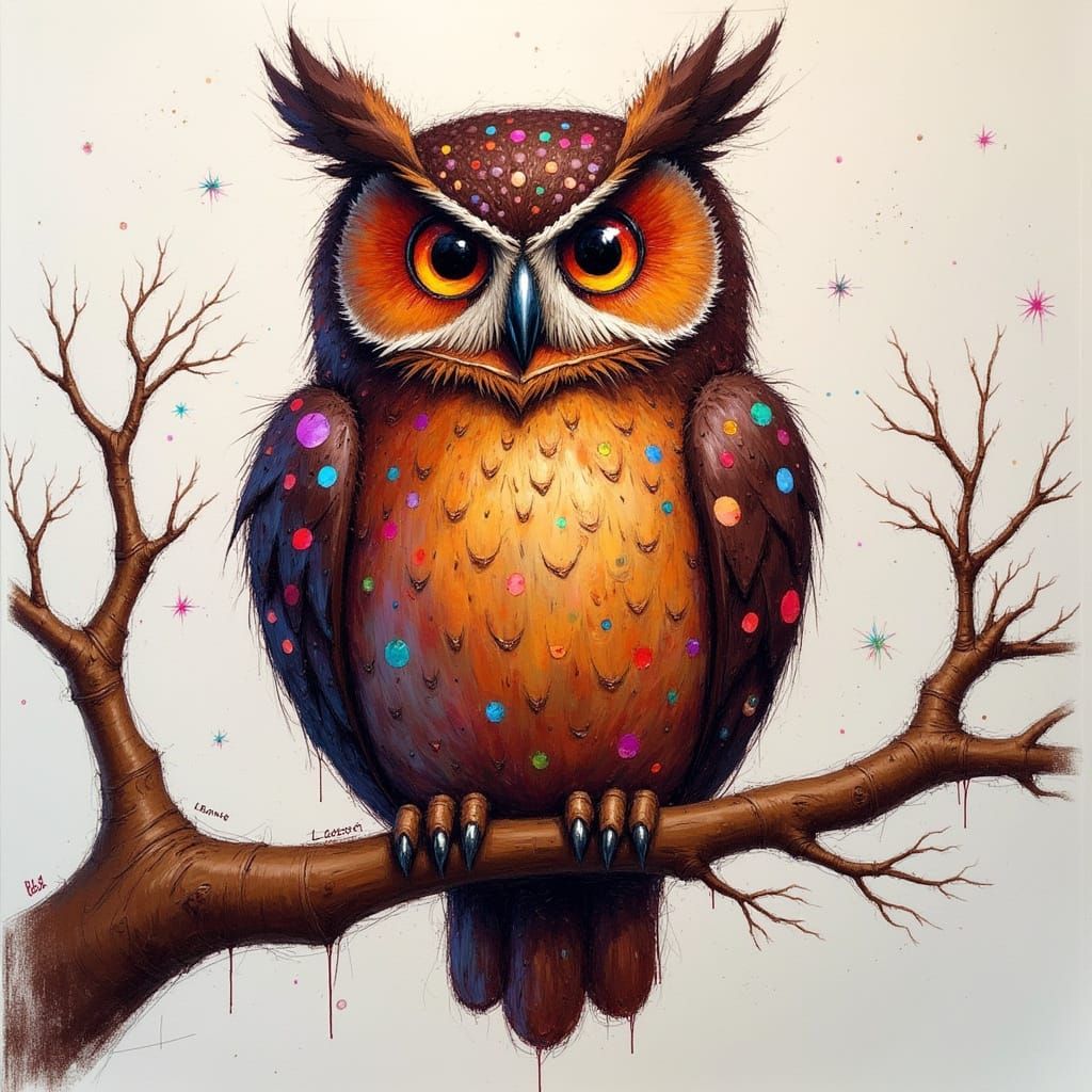 Steampunk Chocolate Owl in Impressionist Pastel Sketch