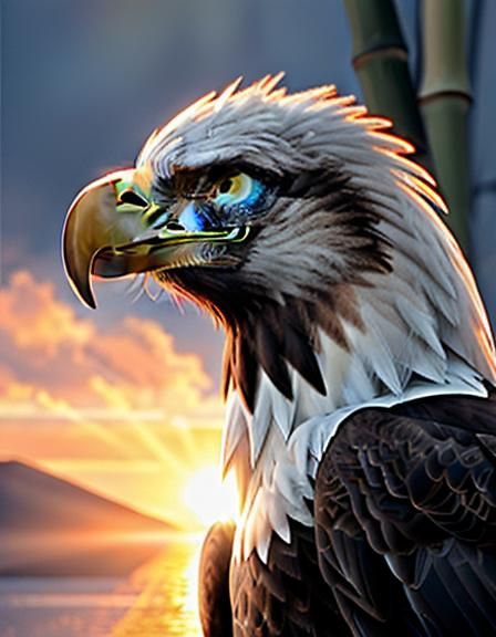 Bald Eagle Sunrise in Hyperrealistic Impasto Style