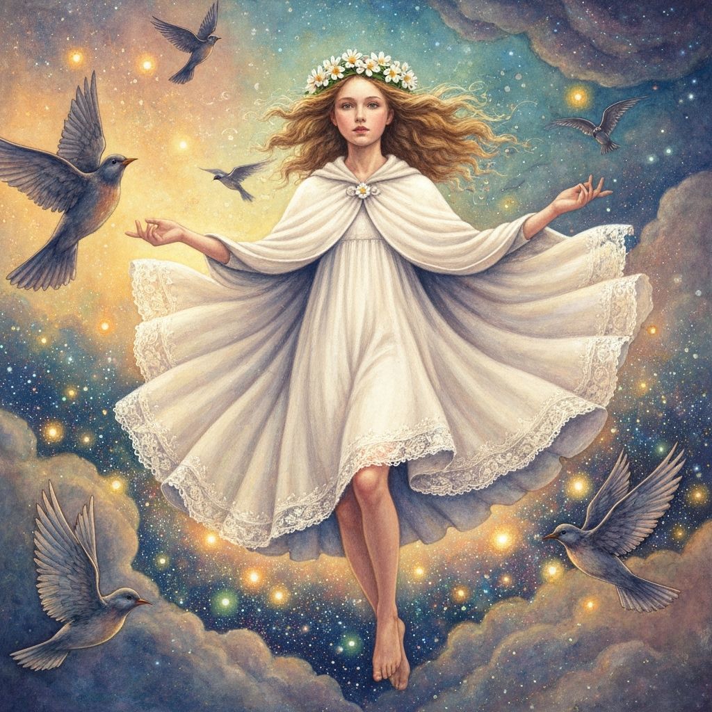 Girl Dancing with Wind in Watercolor Sfumato Style