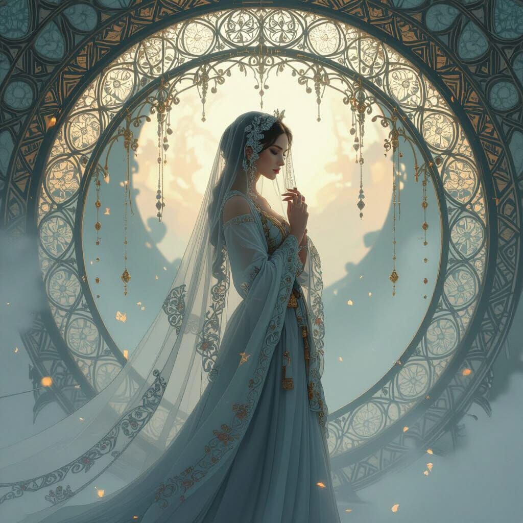 Ethereal Woman with Beaded Veil