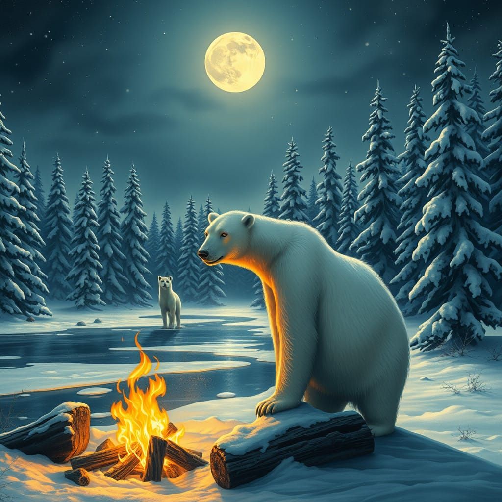 Enchanted Winter Scene Under Full Moon
