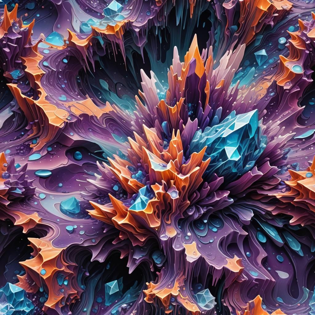 Crystalline Structures Emit Sound Waves: Vivid Digital Art