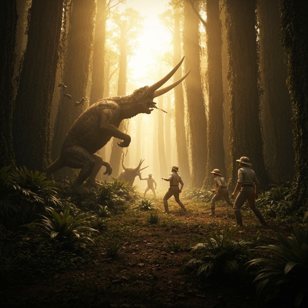 Dinosaurs Clash in Volcanic Jungle, Paleoart Style
