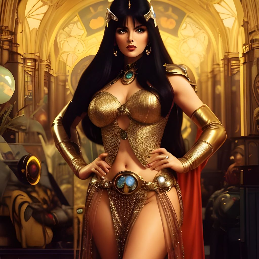 Retro Sci-Fi Space Princess in Art Nouveau Style