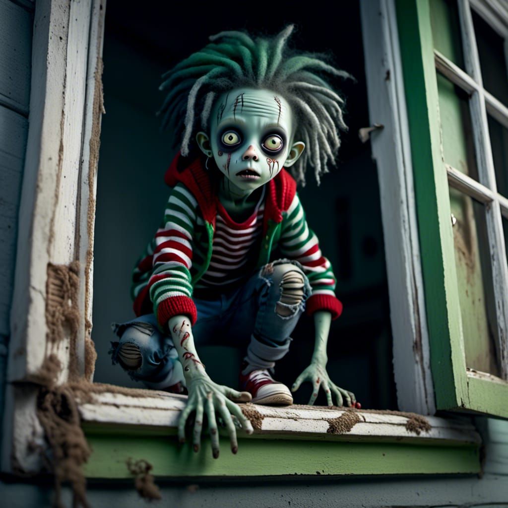 Zombie Boy Climbs Into Abandoned House