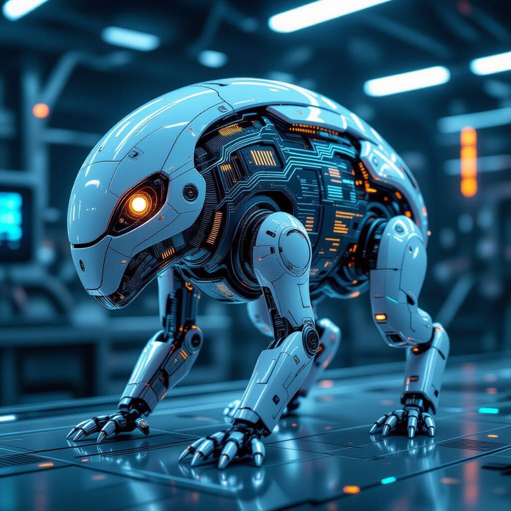 Cybernetic Pet with Neural Network Brain in Cyberpunk Style