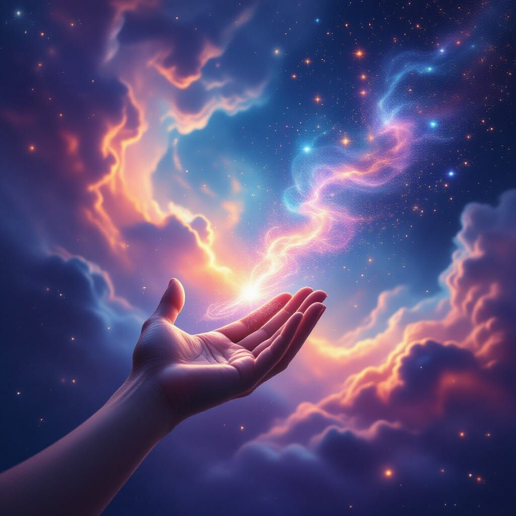 Cosmic Hand Releases Love Particles, Ethereal Digital Painti...