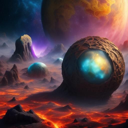 Galactus on Destroyed Planet in Cosmic Surrealism