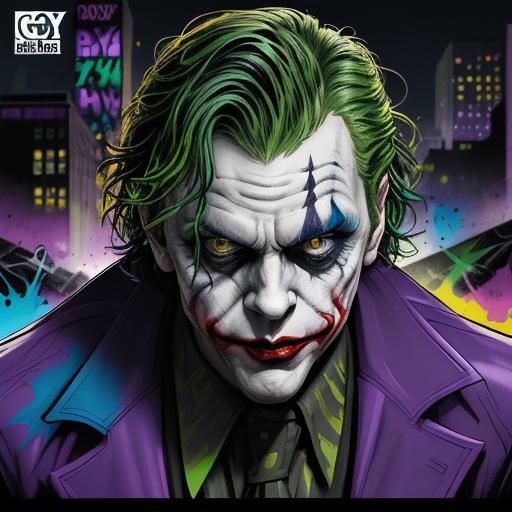 Joker in Gotham: Comic Book Style Illustration