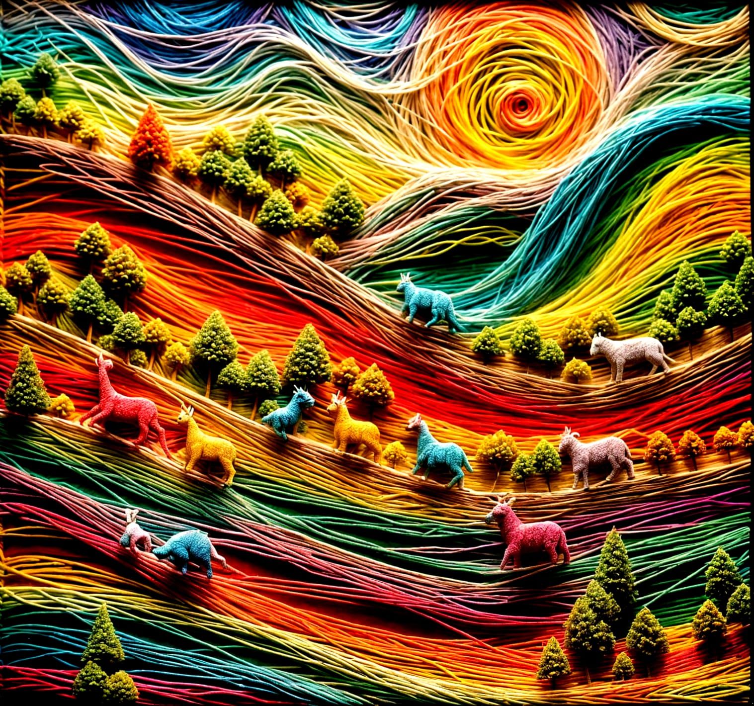 Vibrant Wonderland in String Art Style