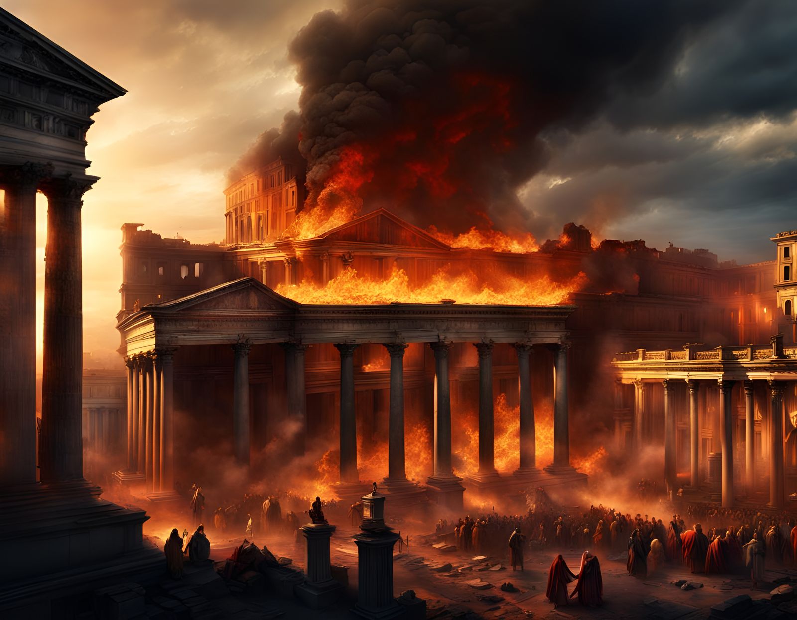 Epic Fire of Rome: Detailed Digital Painting