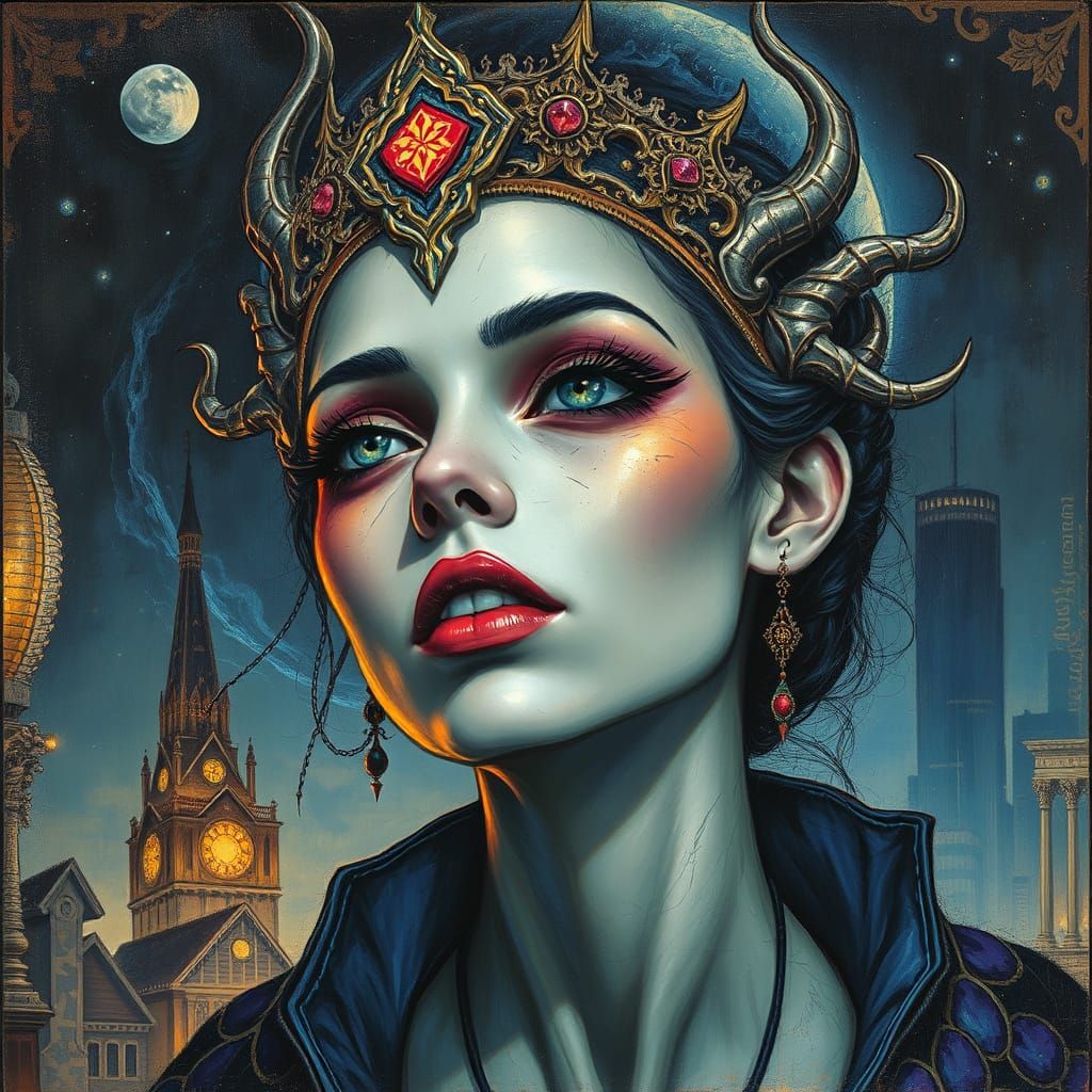 Mystical Oracle Shines in Vibrant Nightscape Portrait