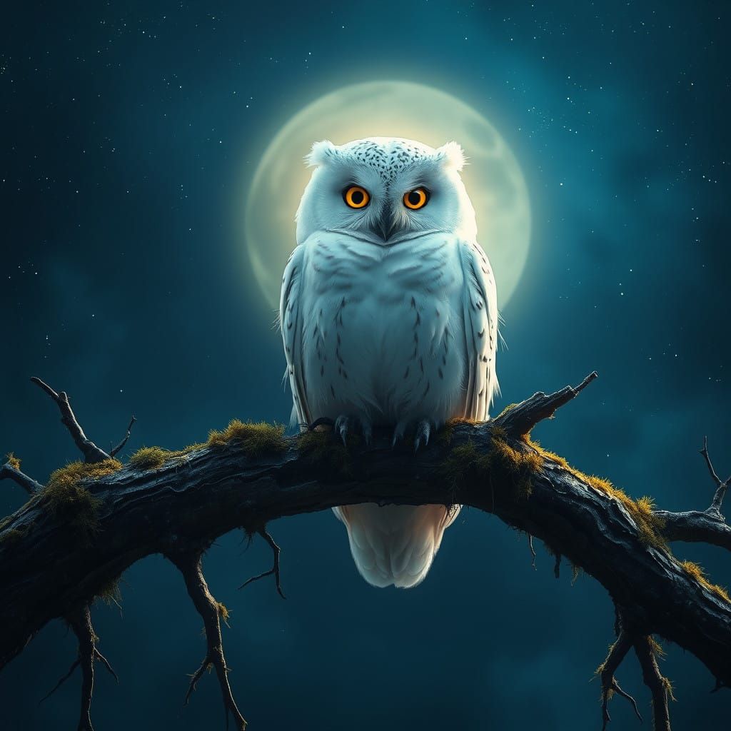 Ethereal White Owl Illuminated by Celestial Light