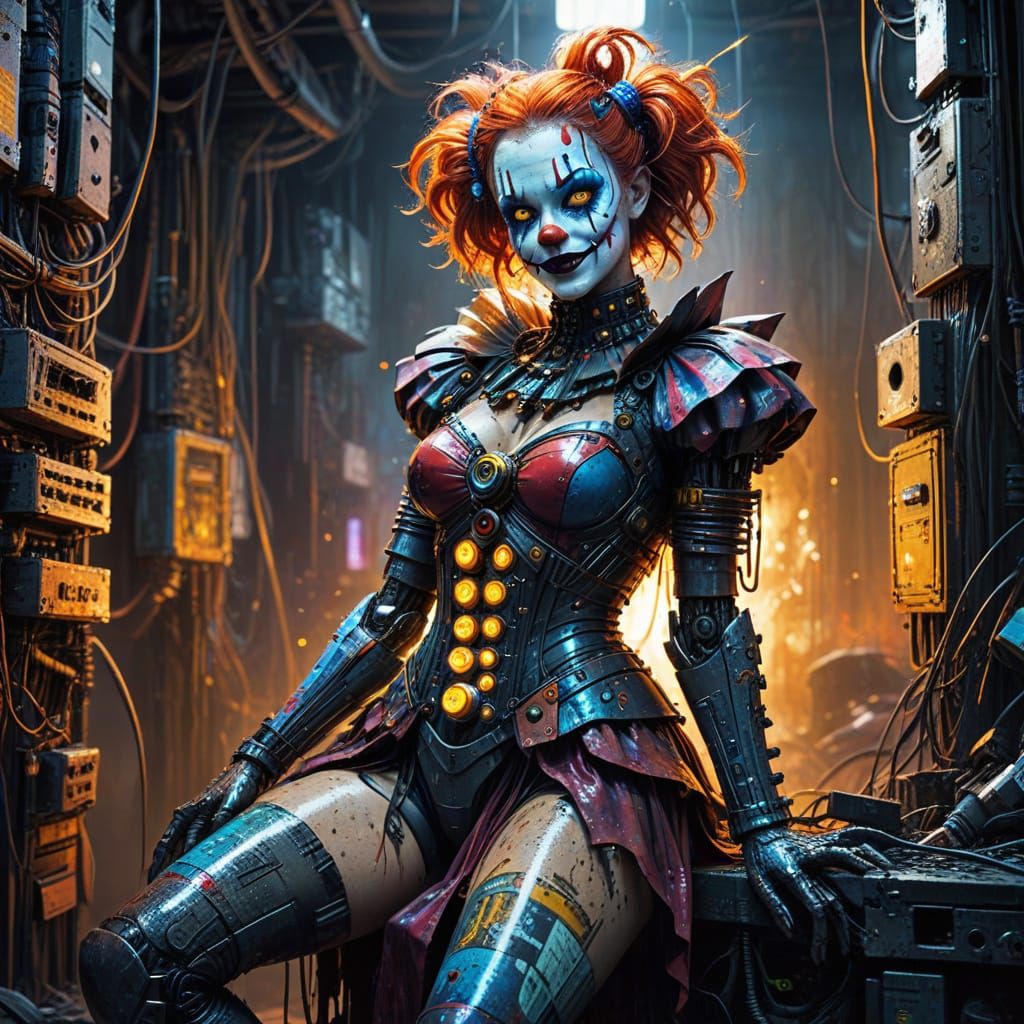 Clown Robot Woman in Graffiti Art Style
