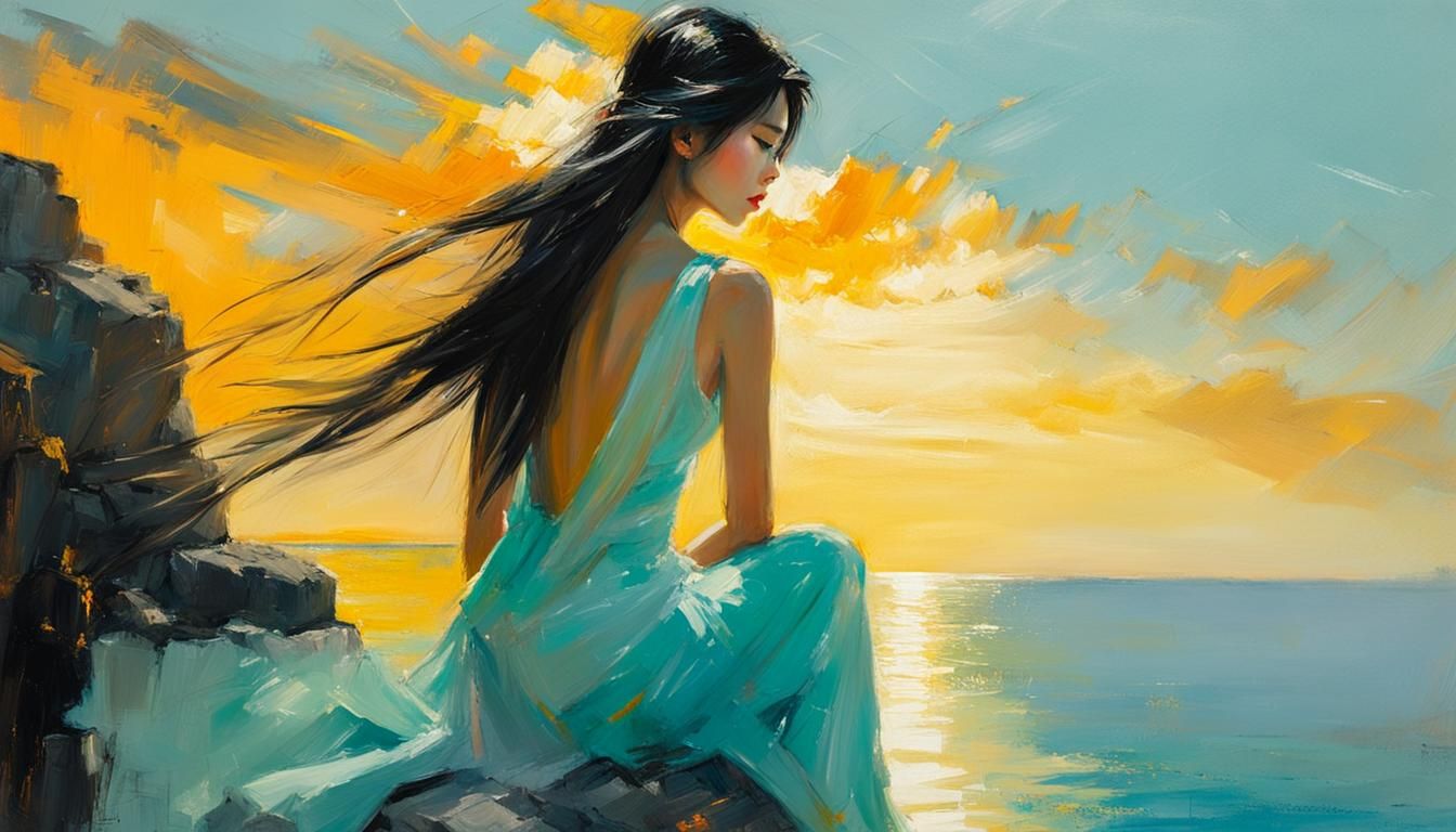 Korean Model on Cliff at Sunset: Asencio Style