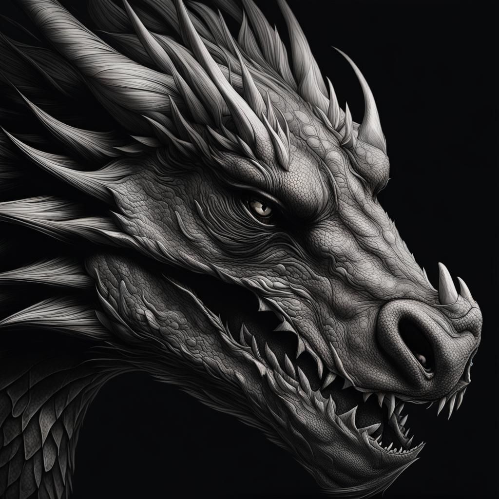 Abstract Line Art Dragon Portrait on Black