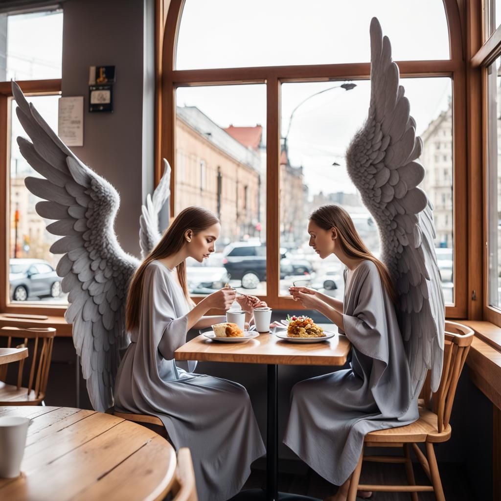 Angels' Lunch Break in City Cafe