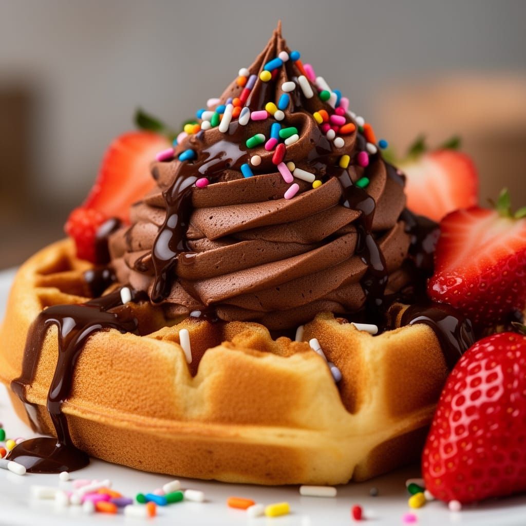 Fluffy Waffle with Chocolate Cream and Sprinkles