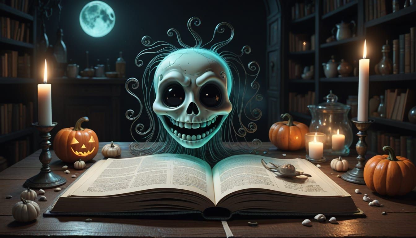 Ghostly Recipe Book with Funny Face in 3D Cartoon Style
