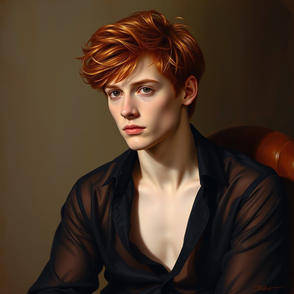 Strong-Lighted Oil Portrait of a Red-Haired Man