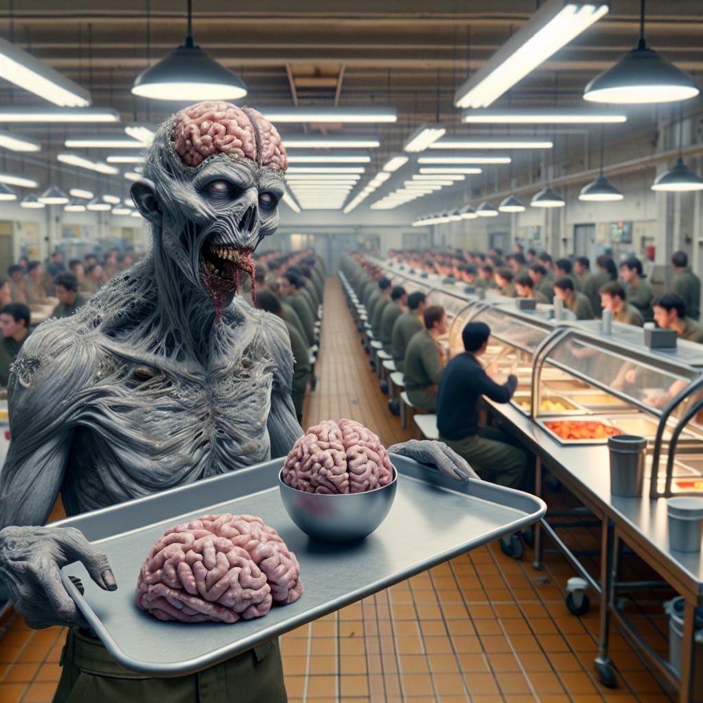 Zombie Cafeteria Server Offers Brains in Bustling Cafeteria