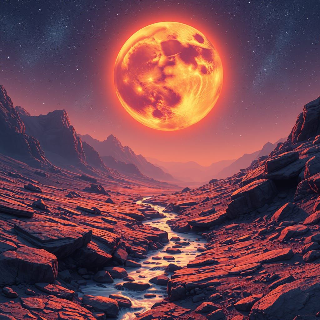 Lunar Serenity in a Star-Filled Night Sky