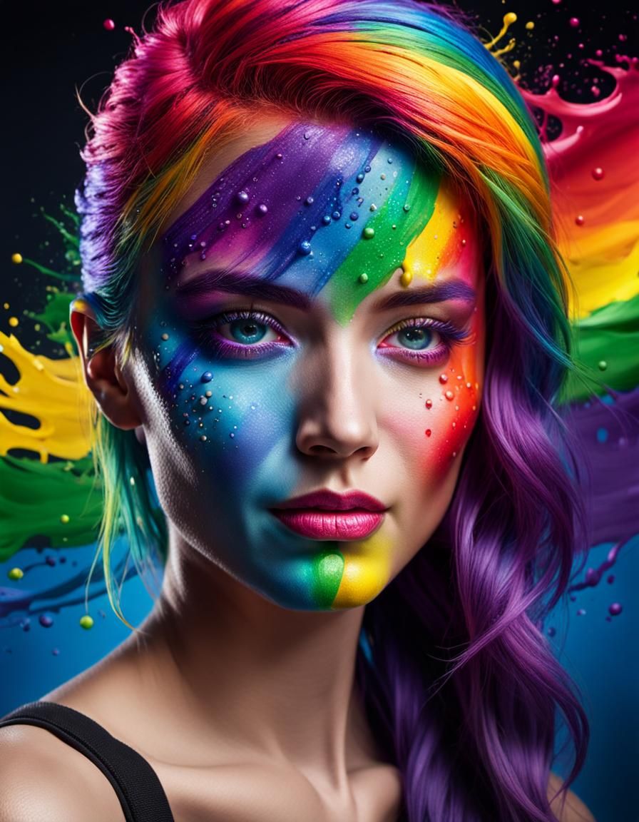 Rainbow Facepaint Portrait in Hyperrealistic Style
