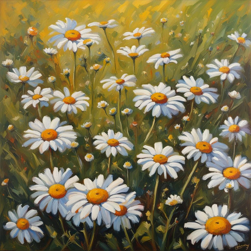 Daisy Field in Oil Painting Style
