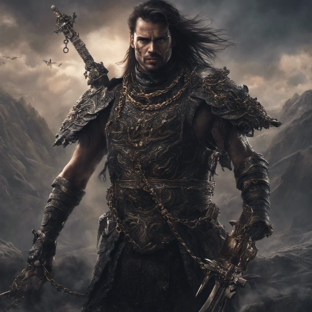 Warrior with Chain Weapon: Digital Matte Painting
