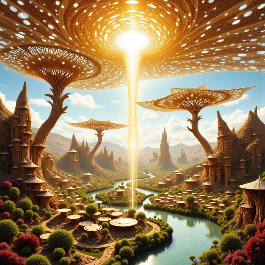 Permaculture Village with Solar Array in Photorealistic Styl...