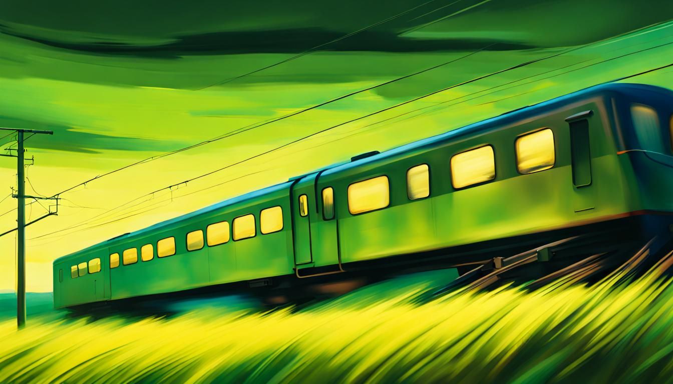 Moving Train Journey Through Toxic Green Field