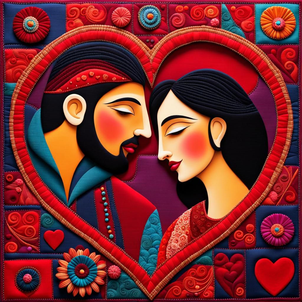 Happy Couple Celebrate Valentine's in Textile Art