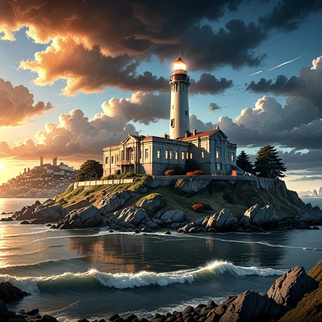 San Francisco Skyline Unfolds at Sunset with Alcatraz Lighth...