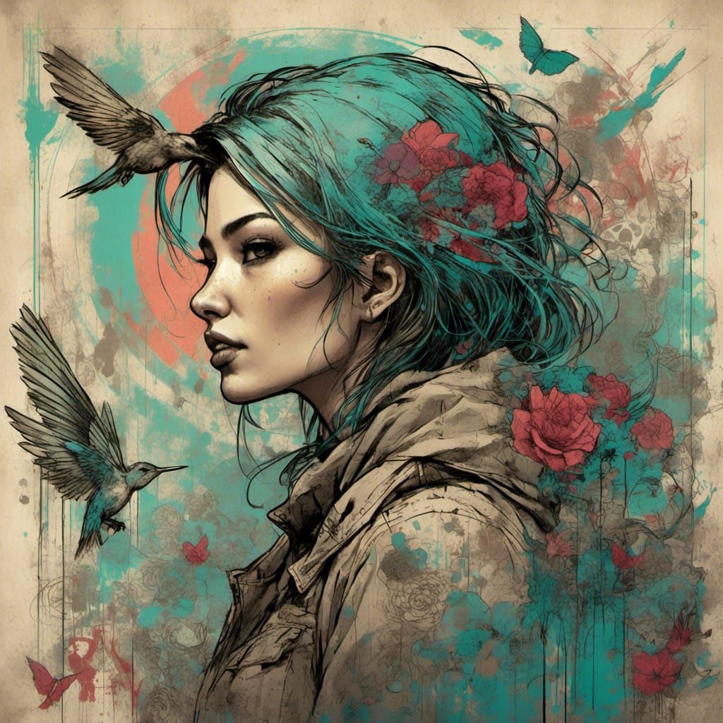 Hummingbird Webcomic Character in Pastel Colors