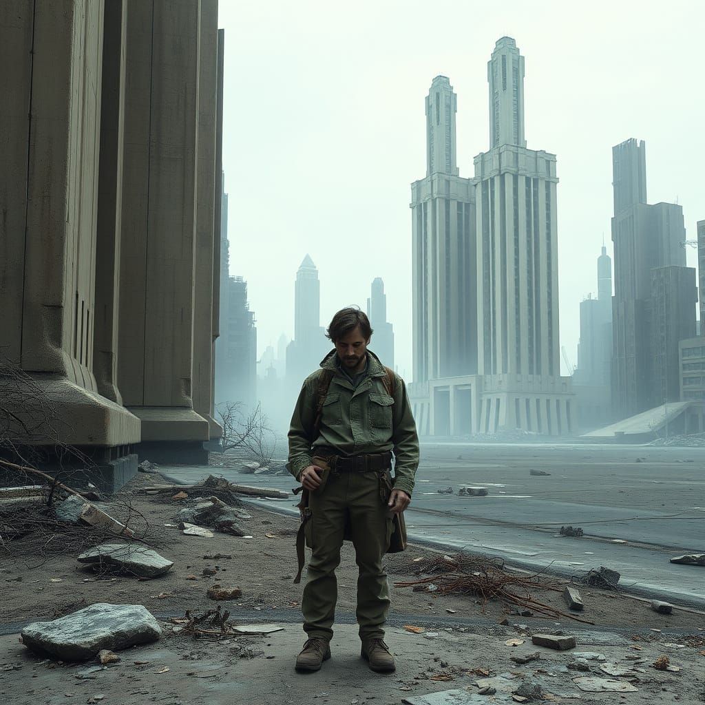 Surreal Cityscape in Futuristic Brutalist Style