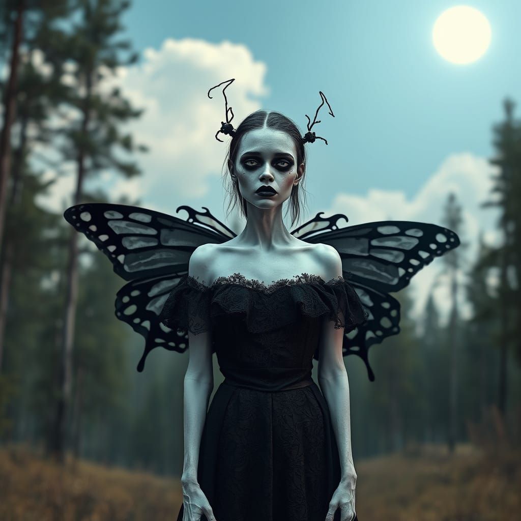 Fairy Zombie with Butterfly Wings in Toxic Forest