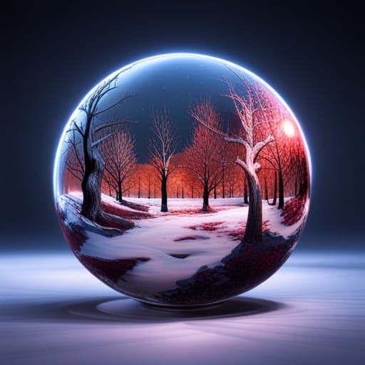 Four Seasons in Glass Orb: 3D Cinematic Render