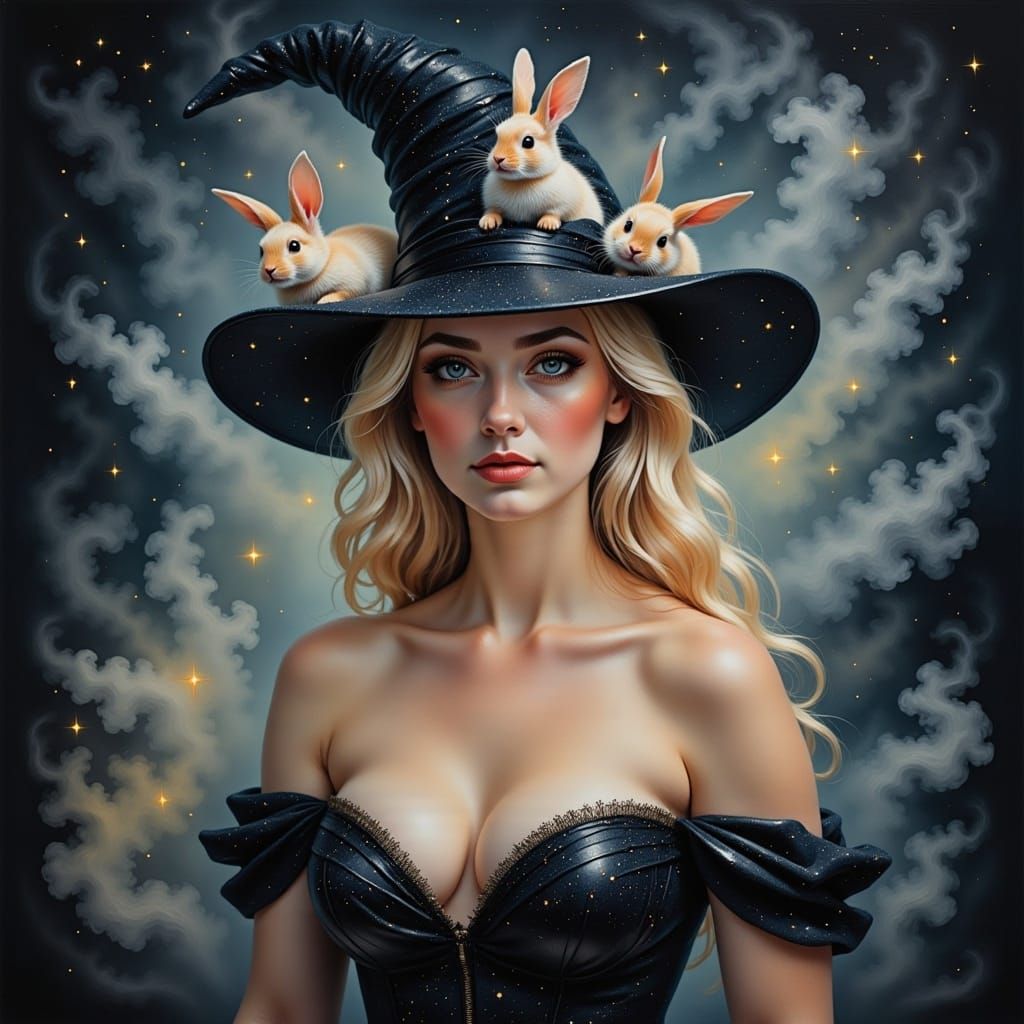 Blonde Magician Portrait with Starry Background