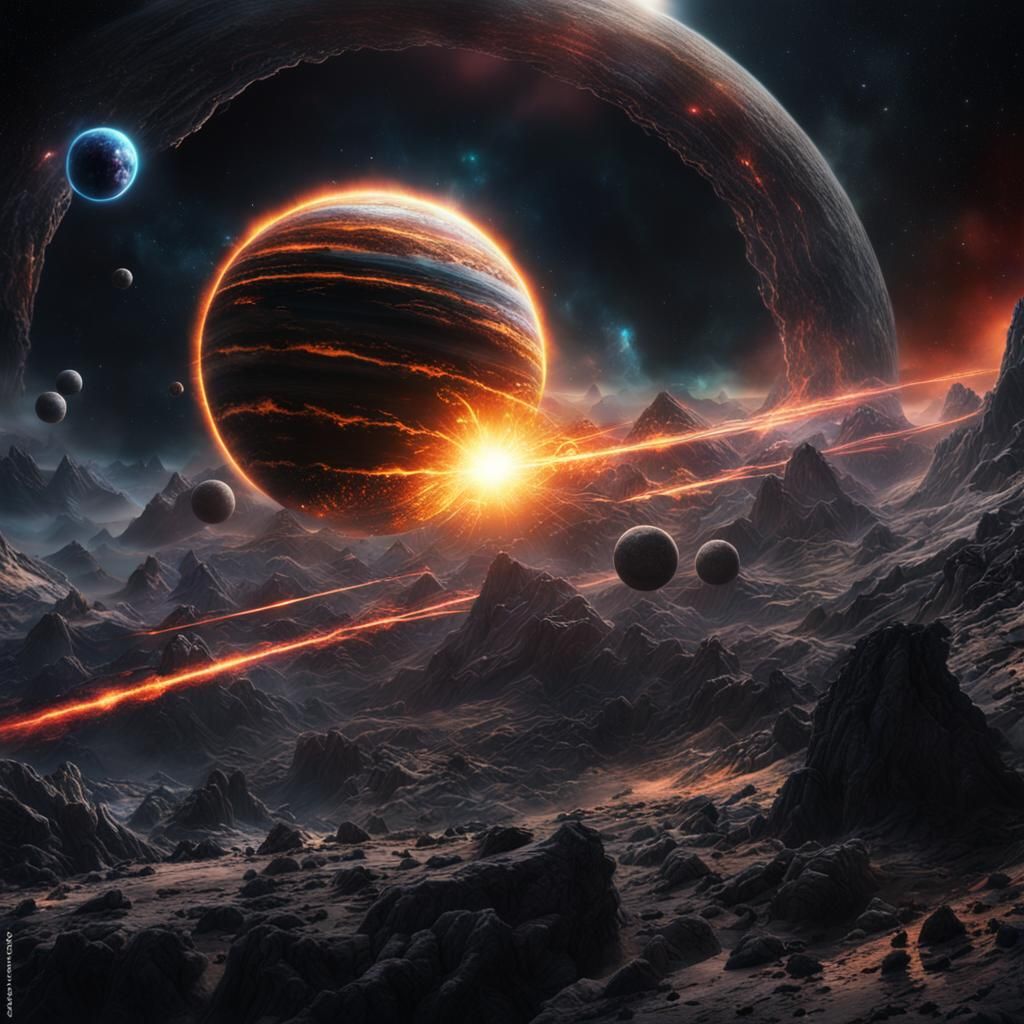 Black Hole Lasers Destroy Planets: Epic Digital Painting