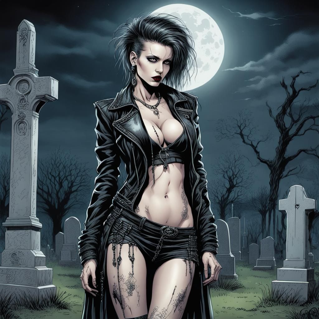 Goth Woman in Graveyard: A Dark Fantasy Comic