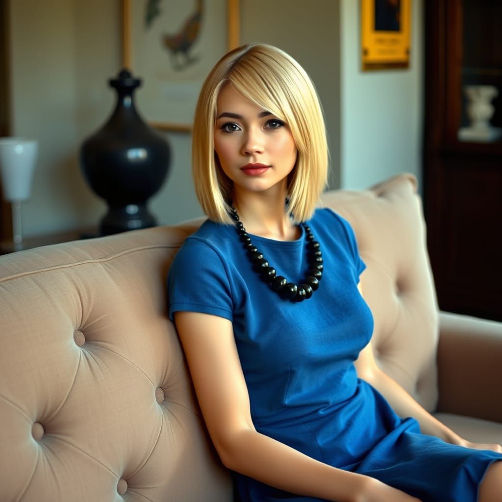 Woman in Blue Dress: Art Nouveau Digital Portrait