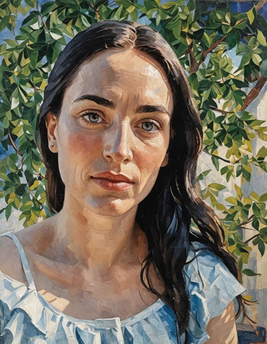 Young Woman Portrait in Picasso Blue Period Style