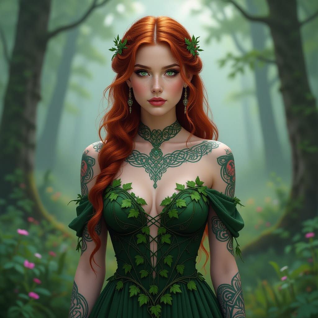 Ethereal Woman with Celtic Tattoos in Hyperrealistic Style