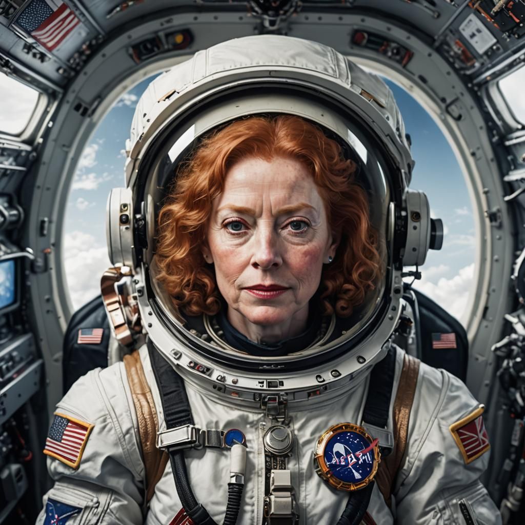 Red-Haired Woman as Queen Elizabeth I in Spacesuit
