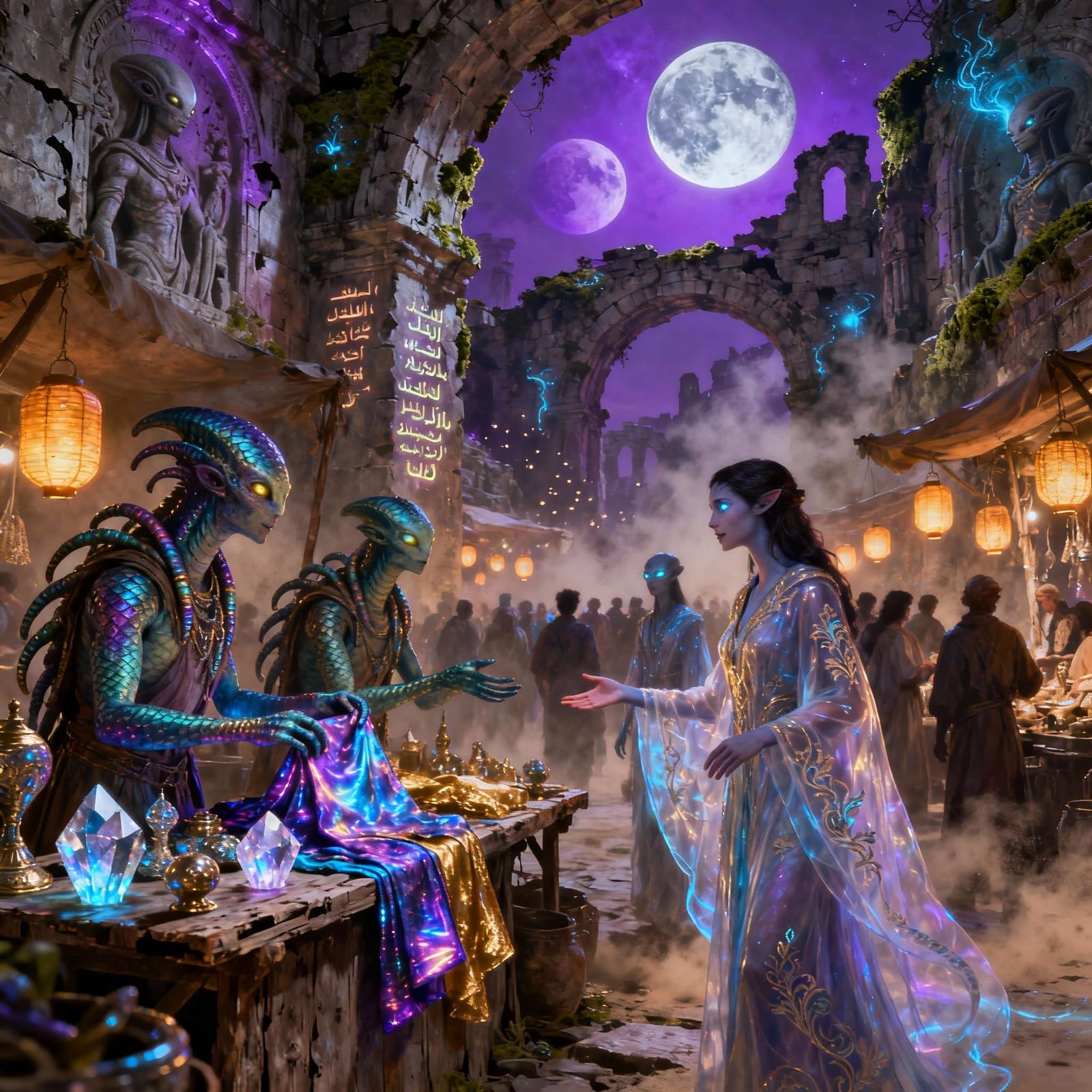 Alien Marketplace in Ancient Ruins