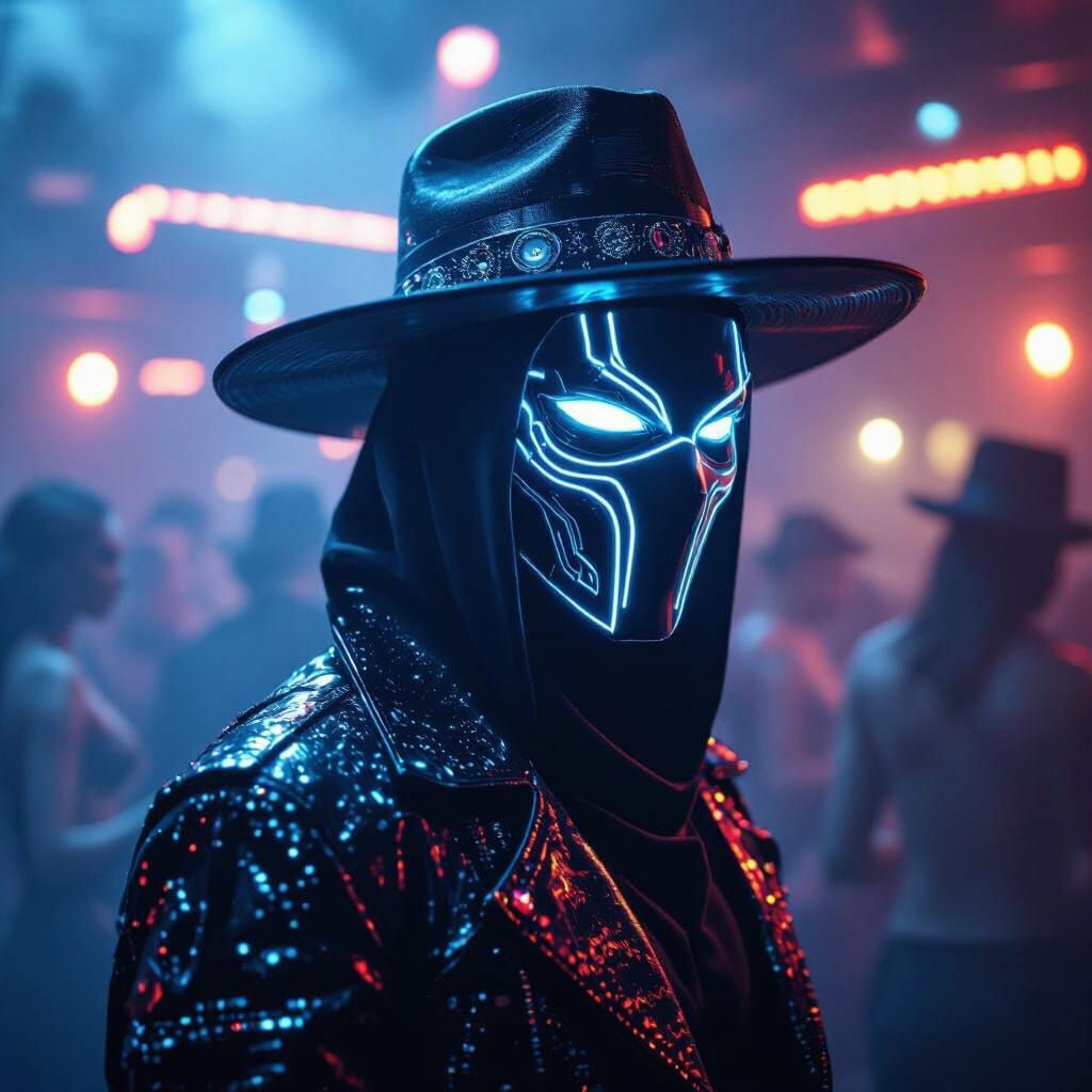 Cybernetic Ghost Warrior in Neon Nightclub