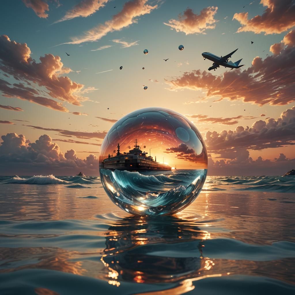 Glass Sphere at Sunset: Dreamlike Matte Painting
